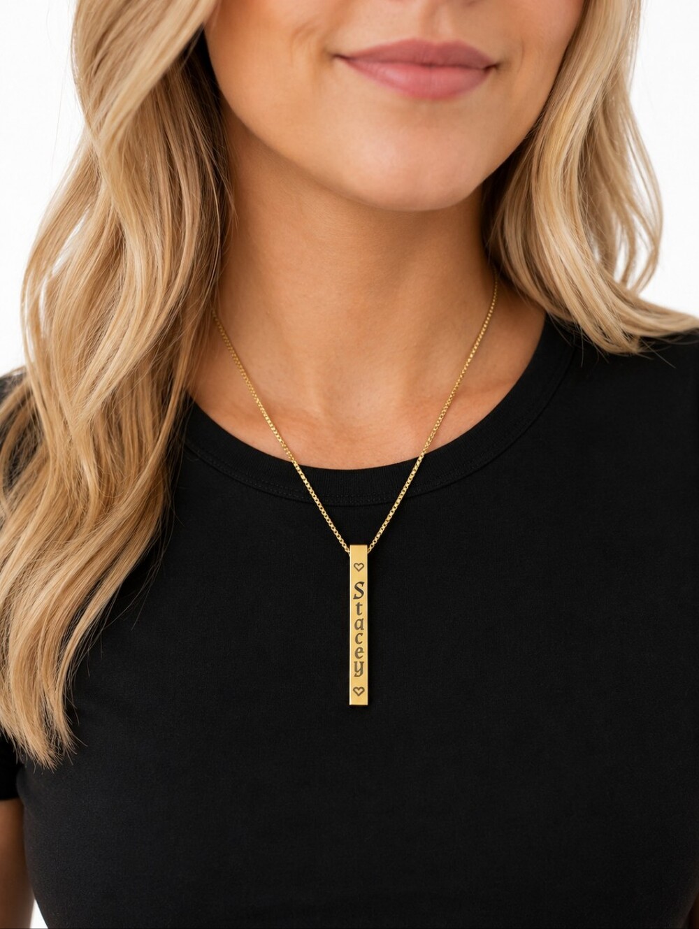 Custom Engraved Bar Necklace |Stainless Steel Personalized Pendant |Rose Or Gold